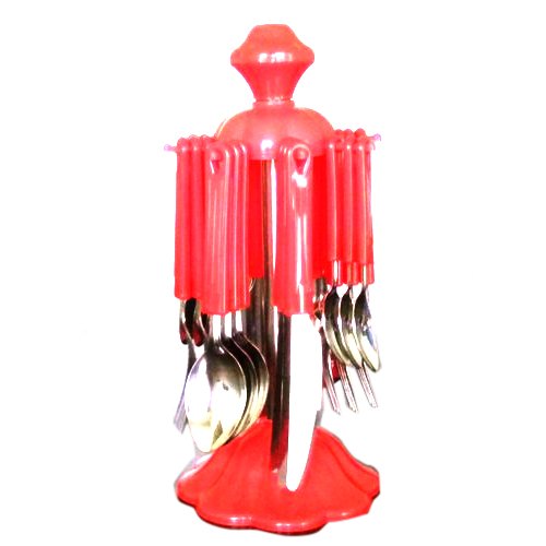 Stainless Steel And Plastic Red Kitchen Cutlery Set