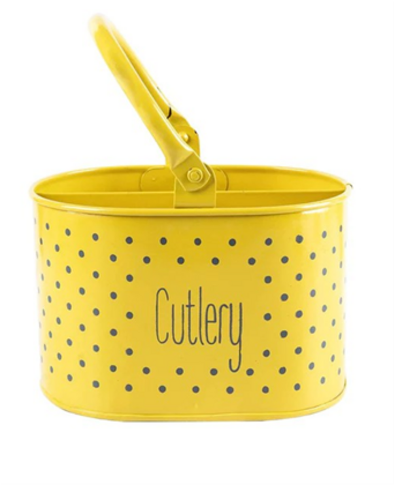 Zincopp Yellow Iron Polka Dot Cutlery Holder, For Kitchen, Size: 17x12.5x11cm
