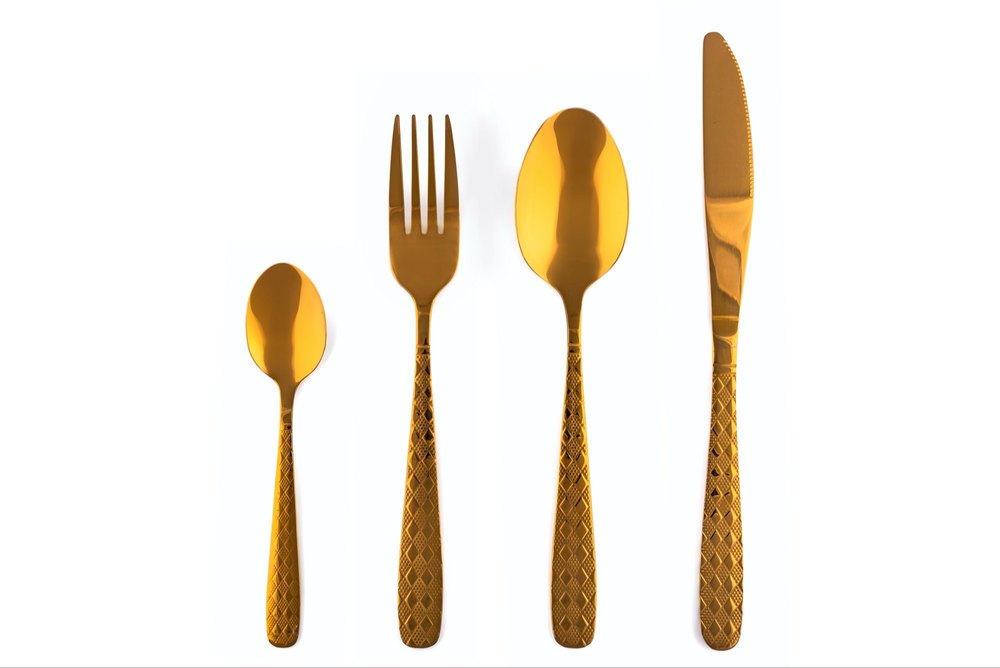 4 Piece 24x7 Emall Gold Golden Stainless Steel Cutlery Set, For Hotel