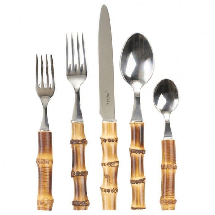 Stainless Steel Cutlery Bamboo Flatware Set, For Kitchen