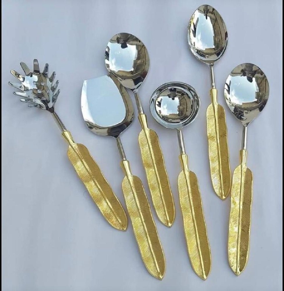 Silver And Golden Polished 6 pieces Aluminum Cutlery Set For Restaurant
