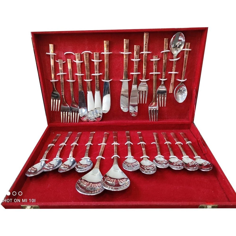 26 Pieces Silver Copper Hammered Cutlery Set, For Home