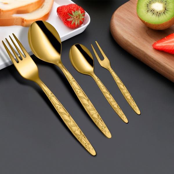 Brown Round Copper Cutlery Set