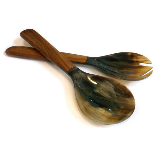Brown Buffalo Horn Spoon With Wood Handle, for Home, Size: 6 Inch