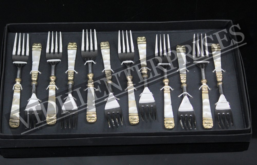 Silver MOP (Mother Of Pearl) Spoon Fork Set Of 12 Pcs, Size: Regular
