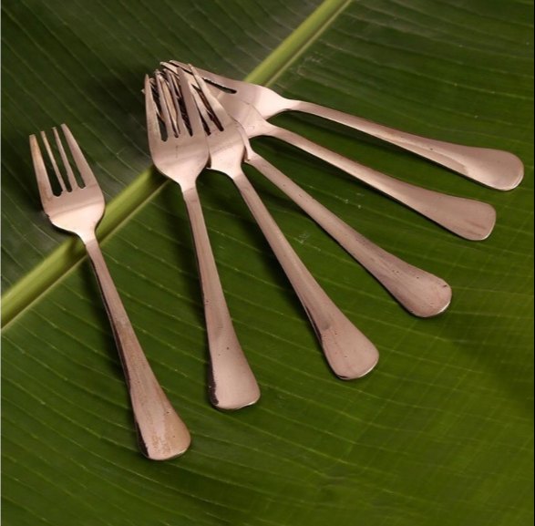 Charanjit Gold Bronze Kansa Forks, For Restaurant, Size: 6 Inch