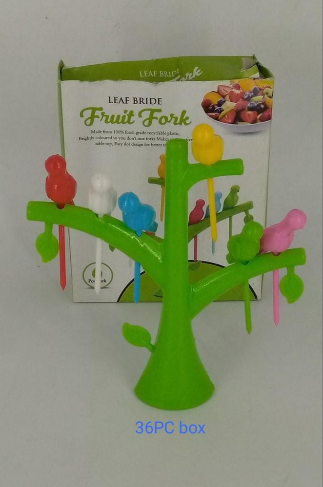 Plastic Green Leaf Bride Fruit Fork, For Kitchen