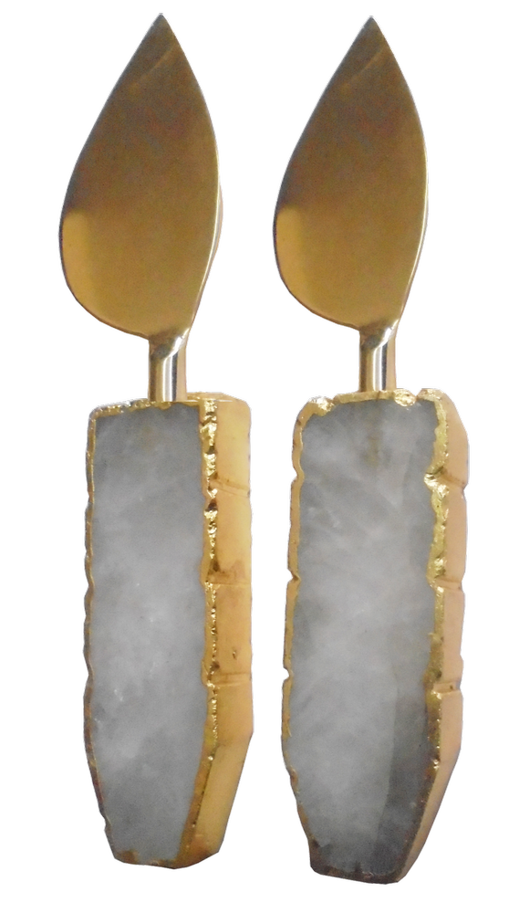 Brass And Stone Dekor White Quartz Cheese Set