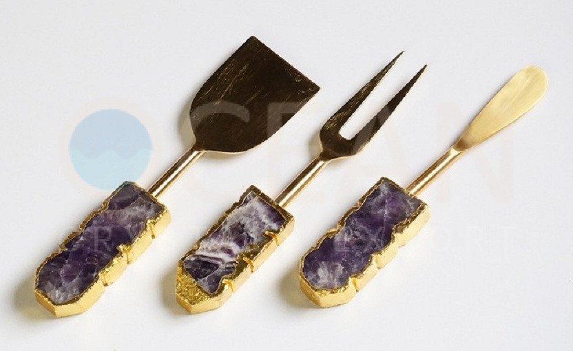 Stainless Steel Amethyst Cheese Knives Set of 3, For Home, Hotel And Restaurant, Finish: Polished