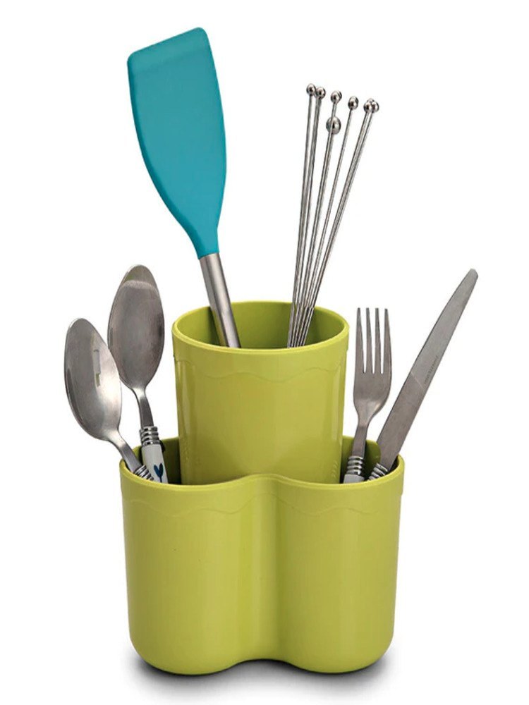 Green Plastic Cutlery Holder, For Kitchen, Size: 8inch
