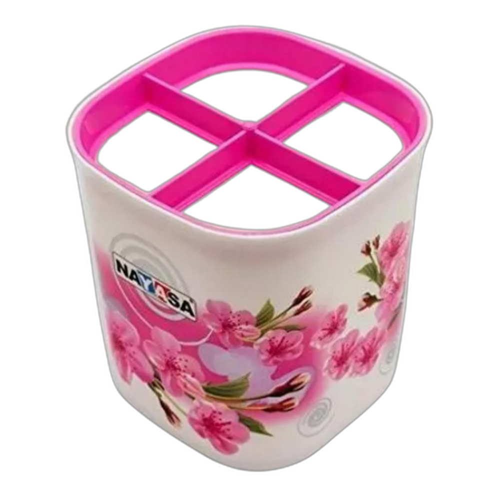 Plastic Floral Printed Cutlery Holder, Round