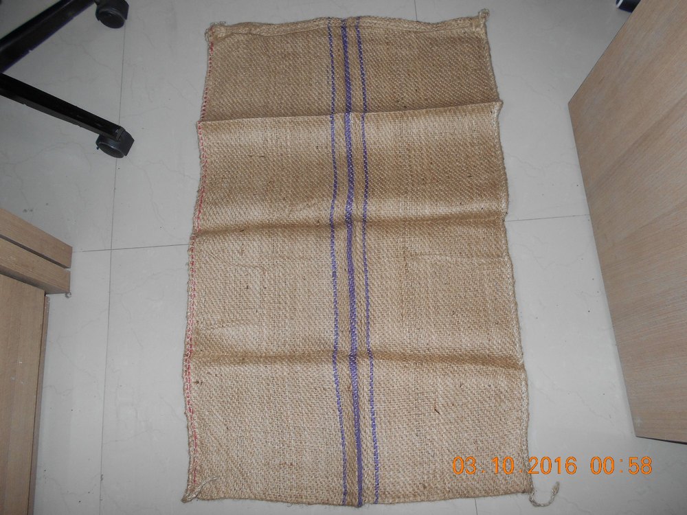 blue strip Plain Animal feed Packing jute bag, Size: 46  X 26.5 