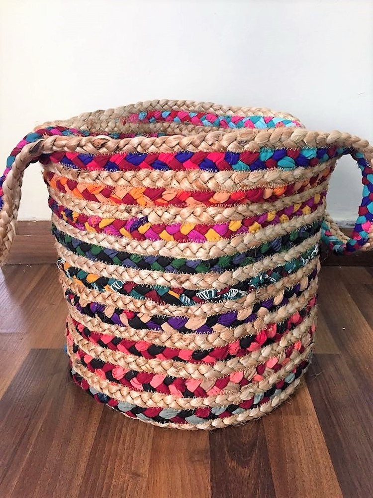 Long Shoulder Length Brown Jute And Scrap Bags(Basket)