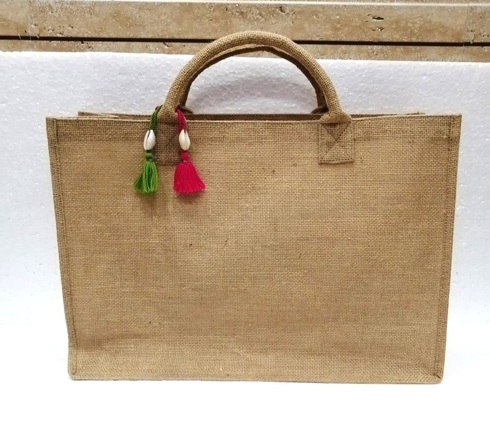 Golden Plain Eco Friendly Jute Shopping Bags, Size: 46x32x18 cm