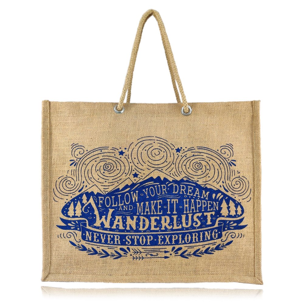 Natural Printed Large Jute Shopping Bag with eyelet RD Bag House, Size: 42w X 36h X 15g