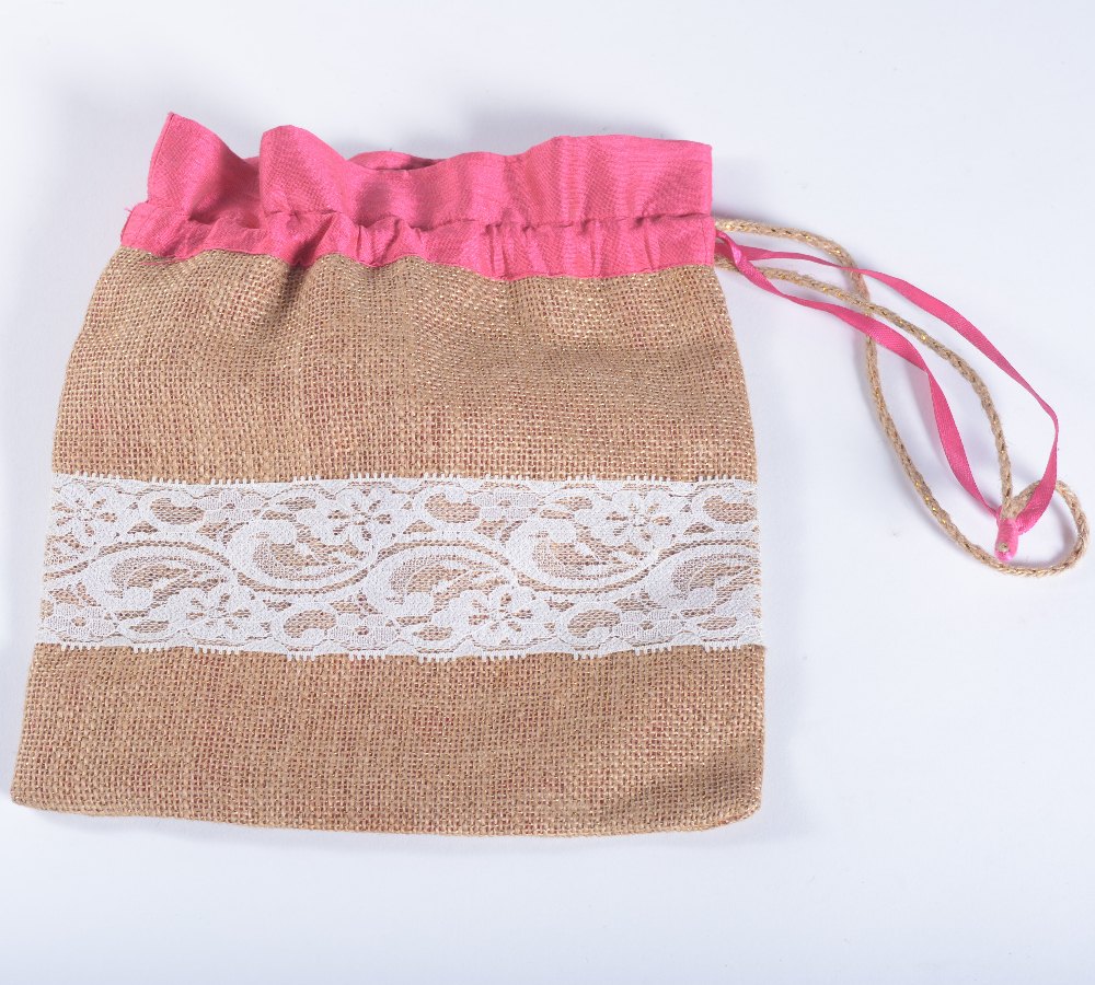 Knot Brown Jute Pouch Bag, Size: 6x8, Size: Customization Available