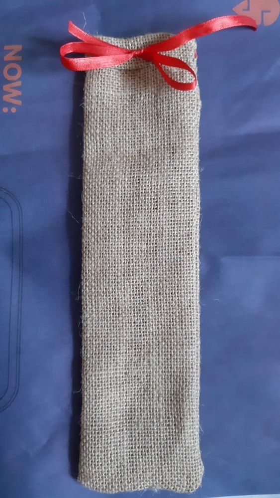 Ribbon Natural GoBamboos Jute Pouches for Straw/ Cutlery Packing 9/ customizable, Capacity: 10 Straws