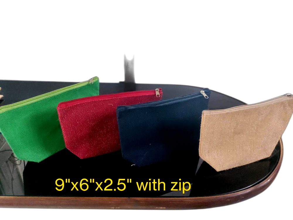 Multicolor Jute Pouch With Zipper, Size: 9 X 6 X 2.5 Base