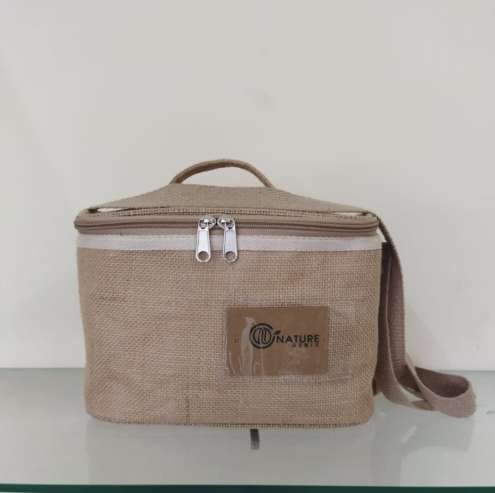 Brown Plain Jute Lunch Box Bag, Size/Dimension: 18x24x10 cm