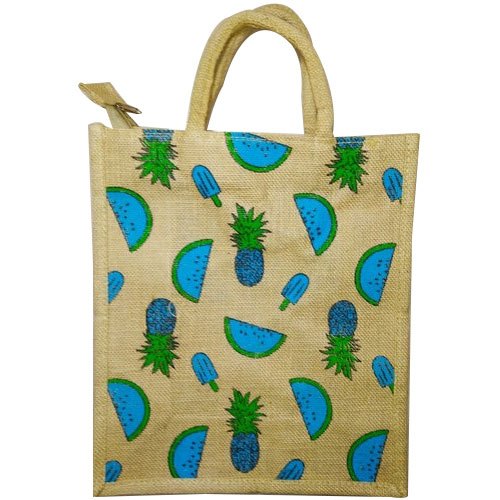 Brown Printed Jute Carry Bag