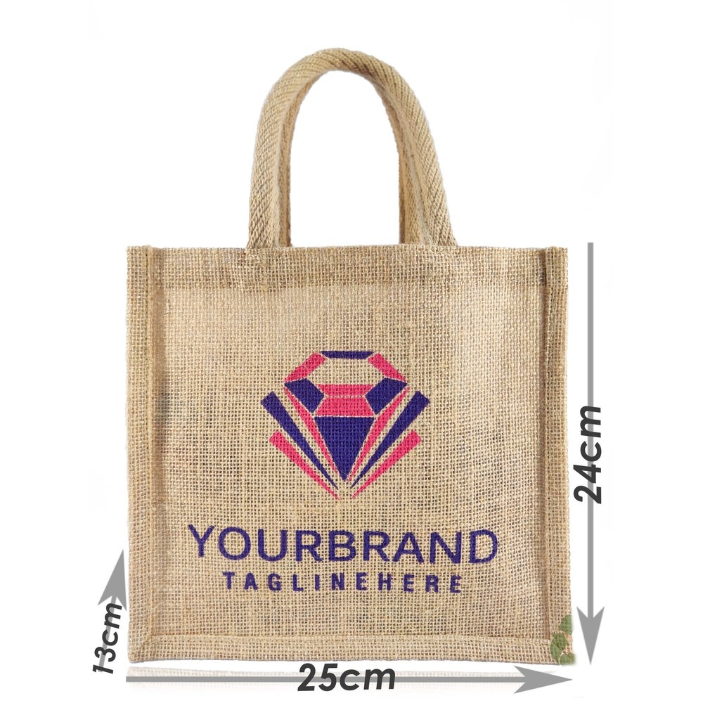 Brown Printed Lunch Jute Bag R D Bag House, Size/Dimension: 25w X 24h X 13g