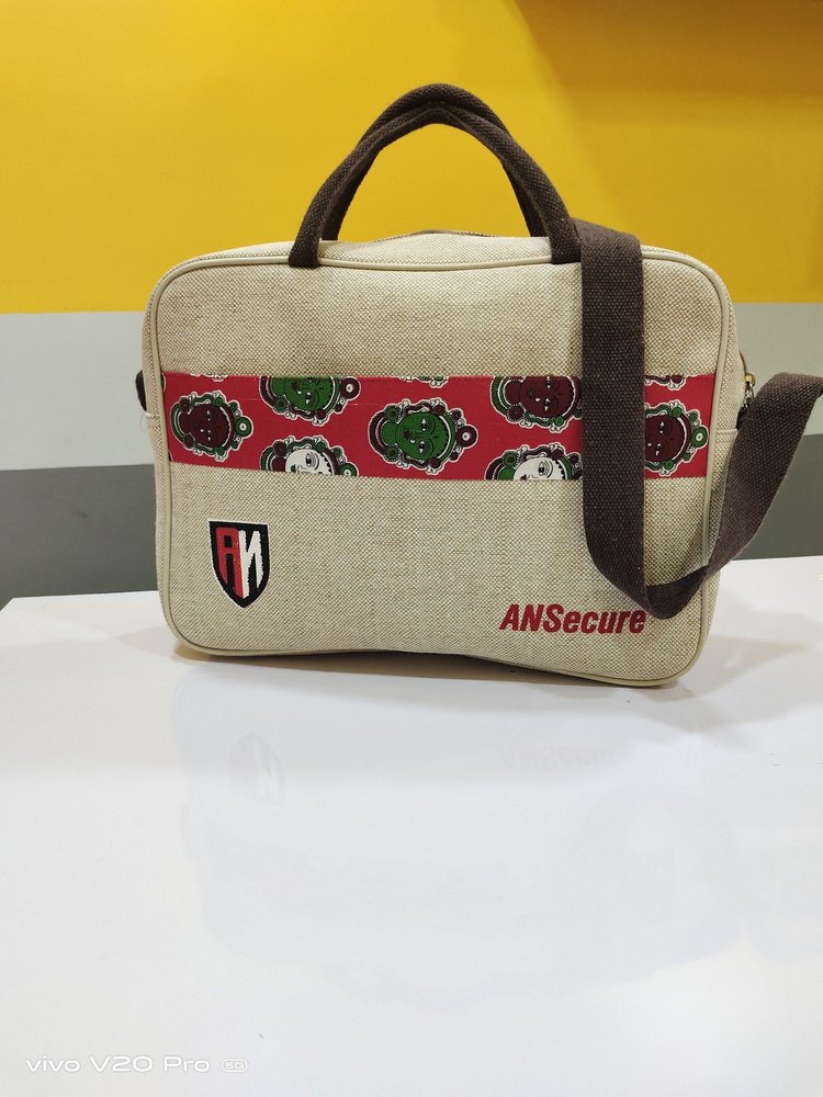 Natural Printed Jute Laptop Bag, Size/Dimension: L - 16 H - 12 W - 5
