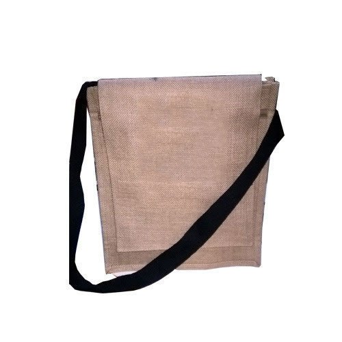 Brown & Black Plain Jute Laptop Bag