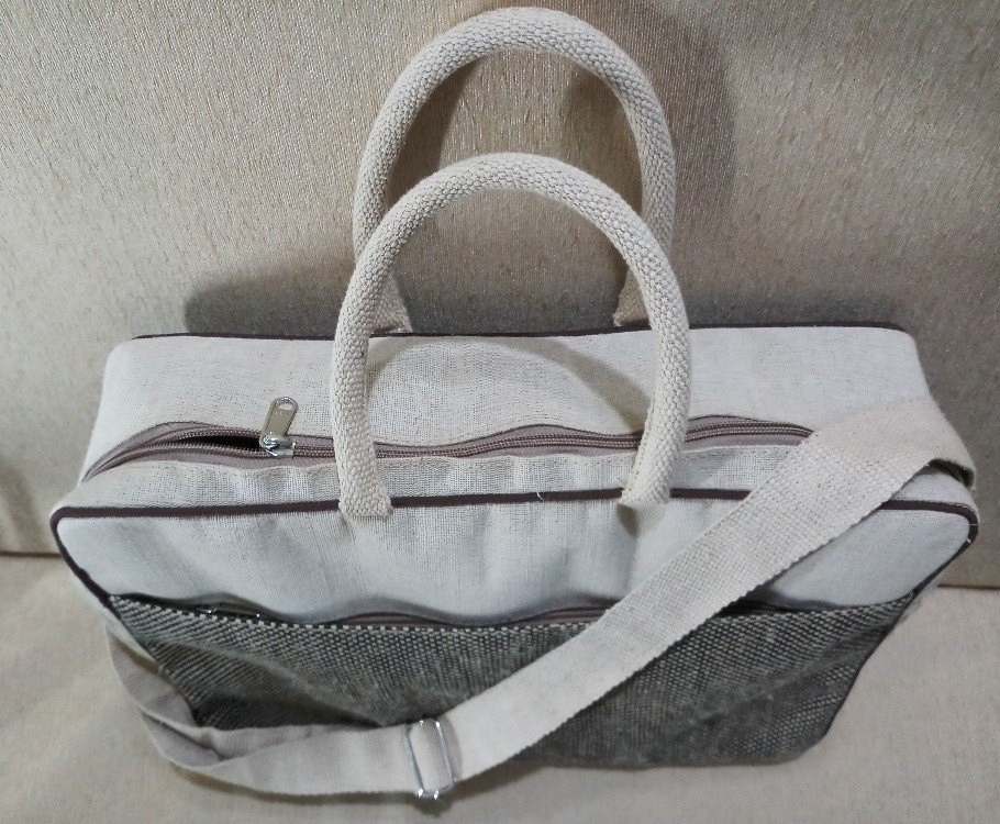 Grey Jute Laptop Bag, Size: 16x12.5x4inch