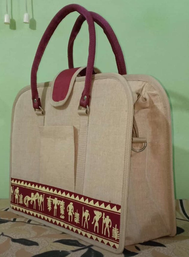 Beige Printed Jute Laptop Bag, Packaging Type: Packet