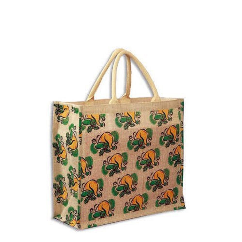 Natural Printed Handcrafted Jute Bag, Size/Dimension: 8 X 10 X 4