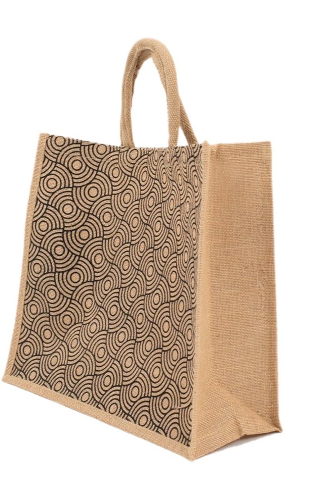 Open Brown Printed Handcrafted Jute Bag, Size/Dimension: 12x14x4inch, Capacity: 5kg