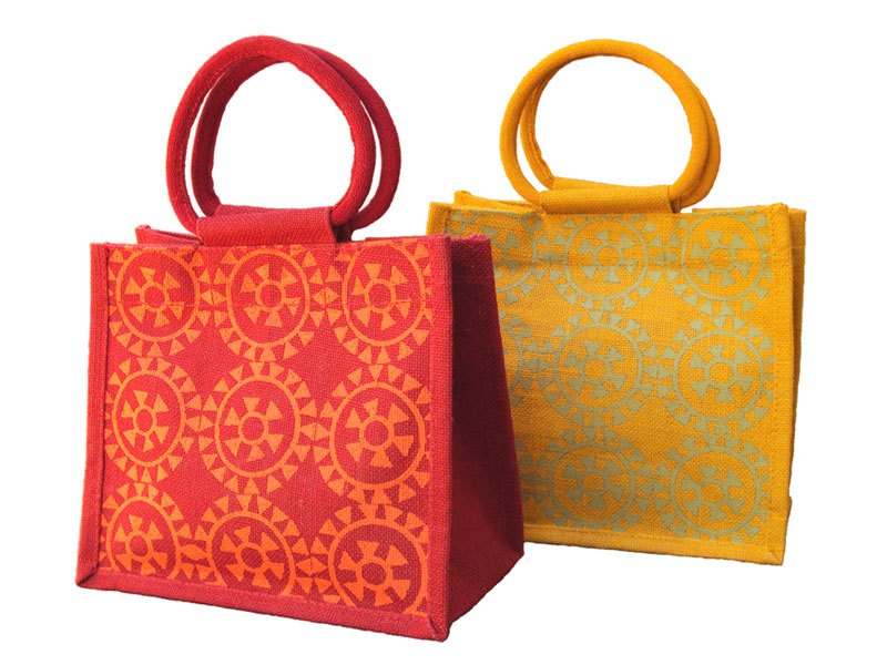 Printed Handcrafted Jute Bag, Size: 12x10x5 Inch