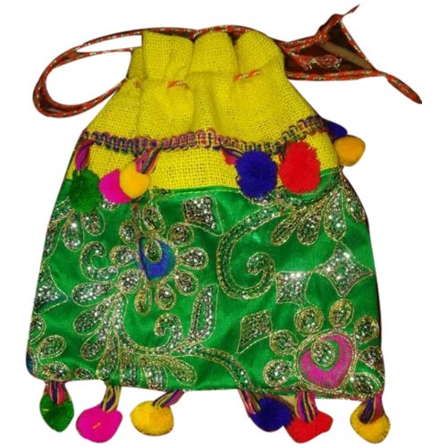 Handled Jute Embroidered Potli Bag
