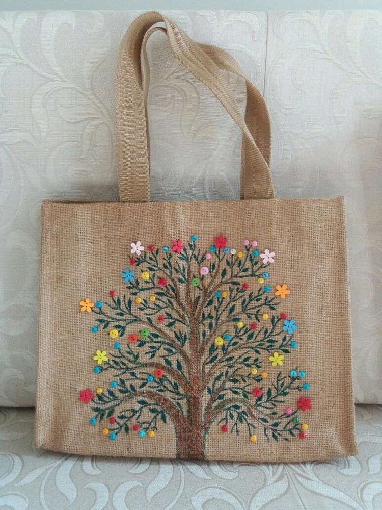NATURAL Embroidery LMC JUTE EMBROIDERED SHOPPING BAG