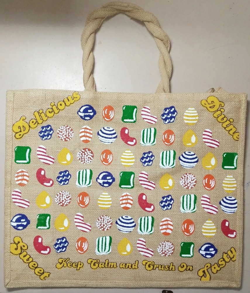 Printed Brown Jute Shopping Bag, Capacity: 15kg, Size: 15x18x7 Inch