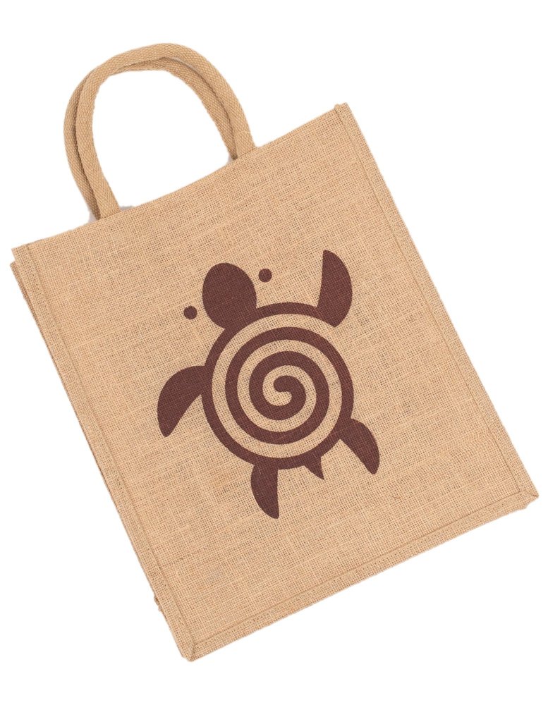Loop Handle Brown Printed Jute Shopping Bag, Size: 17x12x4inch