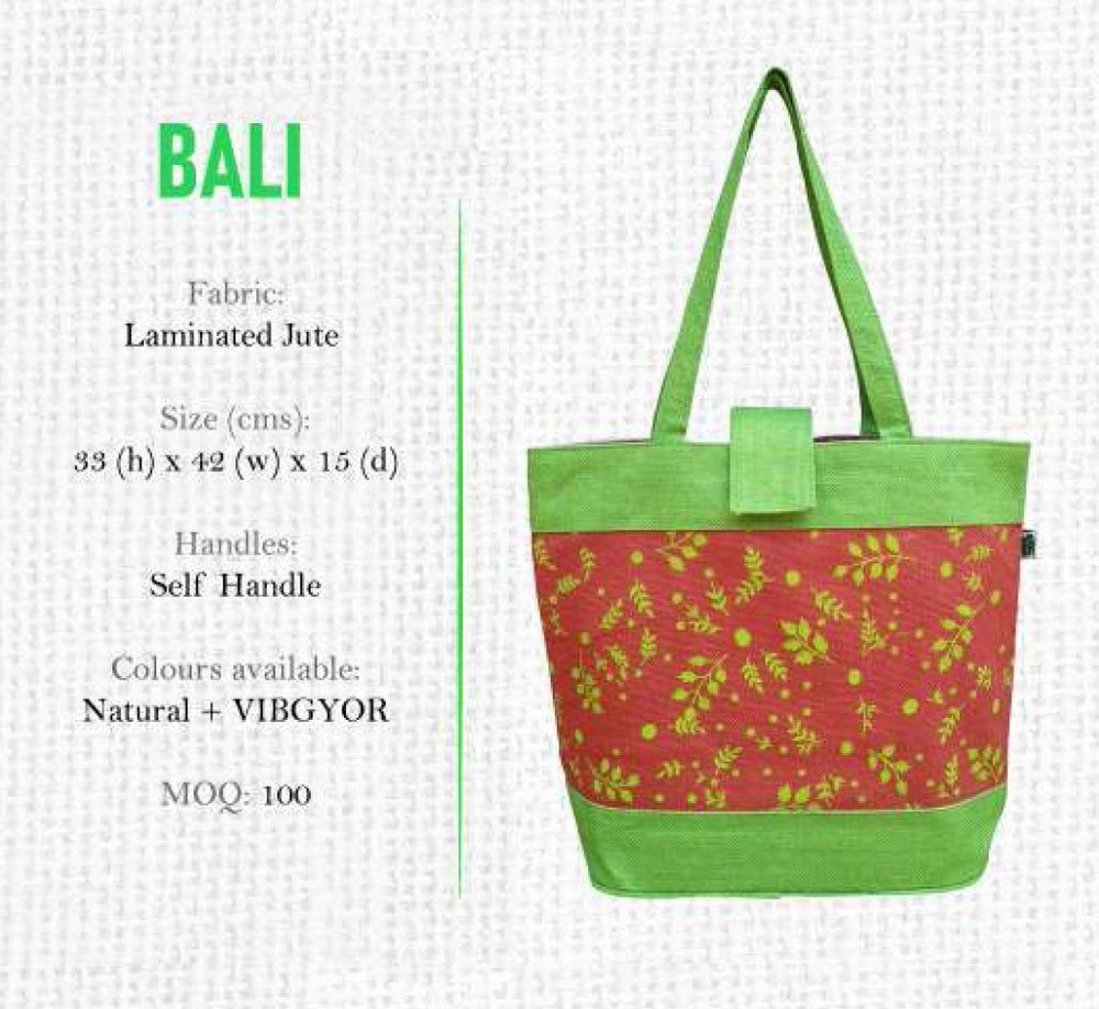 Printed Green And Red Jute Shopping Bag, Size: 33x42x15 cm