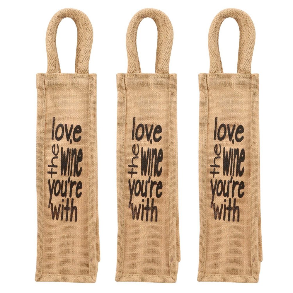 Brown Rope Handle Printed Jute Bottle Bag, Size/Dimension: 12x3 Inch
