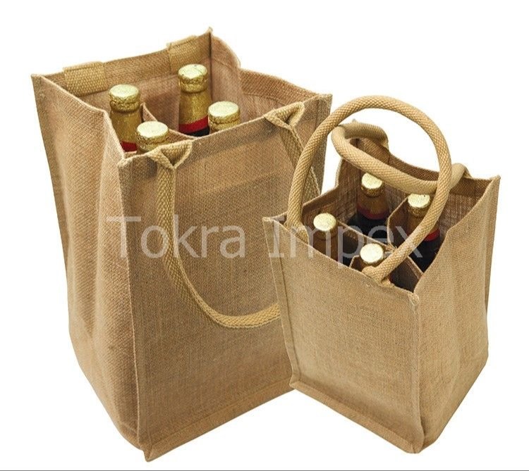 Inside Separator Four Bottle Jute Wine Bag