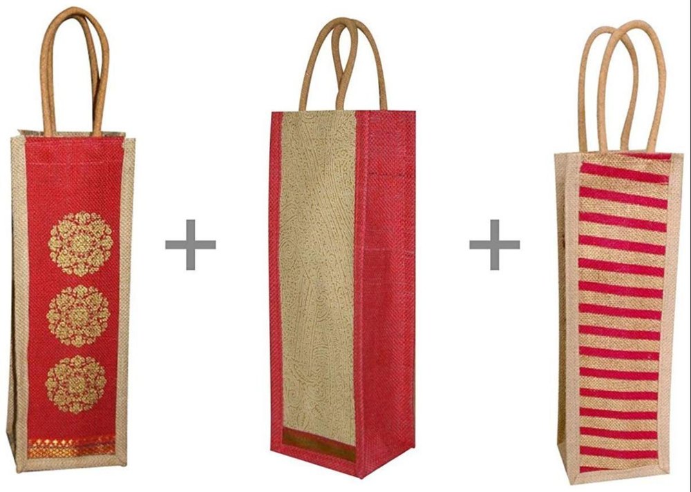 Red Ethnic Legend Bottle Jute Bag, Size: 5*5*5 Inch