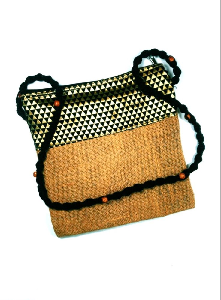 Brown Printed Ladies Jute Sling Bag, Size: 11.25 X 11 Inch (h Xw)