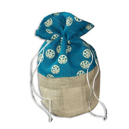 Assorted Printed Jute Drawstring Bag, Size: 9 X 6