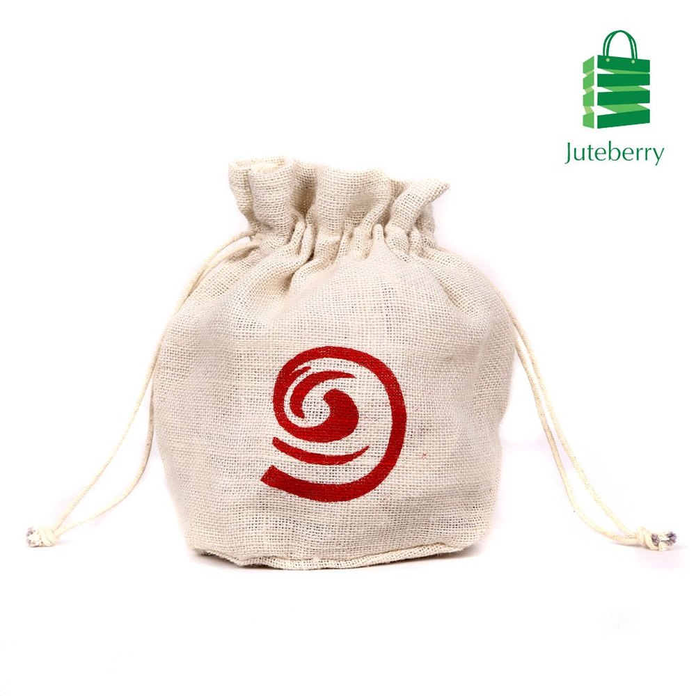 Printed Jute Drawstring Bag