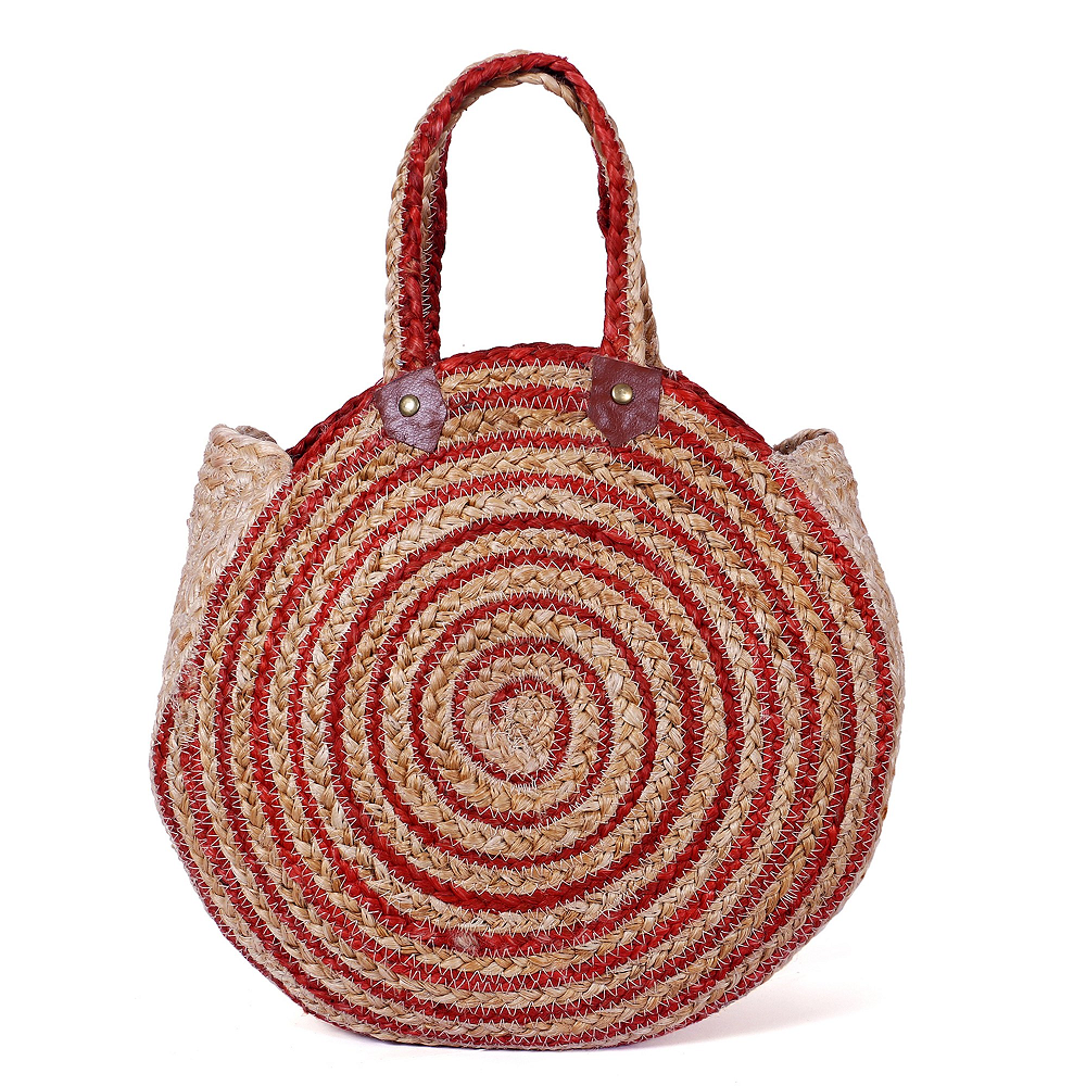 Red And Beige Regular Ladies Jute Purse, Size: 30x30 cm