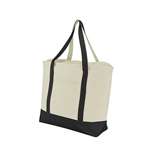 White And Black Plain Canvas Bag