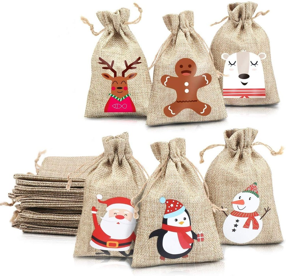 Printed Christmas Jute Canvas Sack