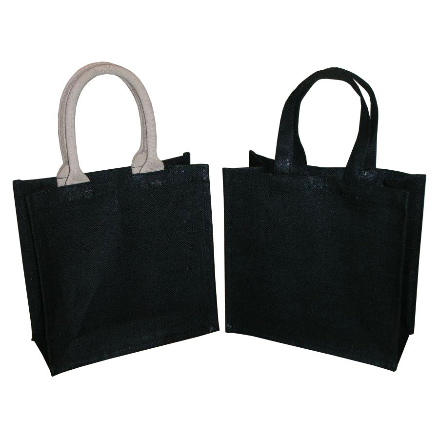 Black Cotton Jute Tote Bag, Capacity: 5 Kgs, Size: 11 X 11 X 5 cm (w X H X L)