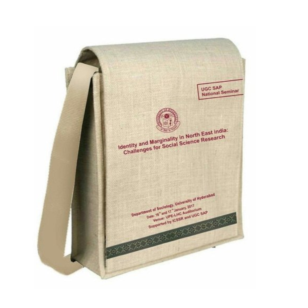 Printed Cream Jute Executive Conference Bag, Size: 20x16 Inch