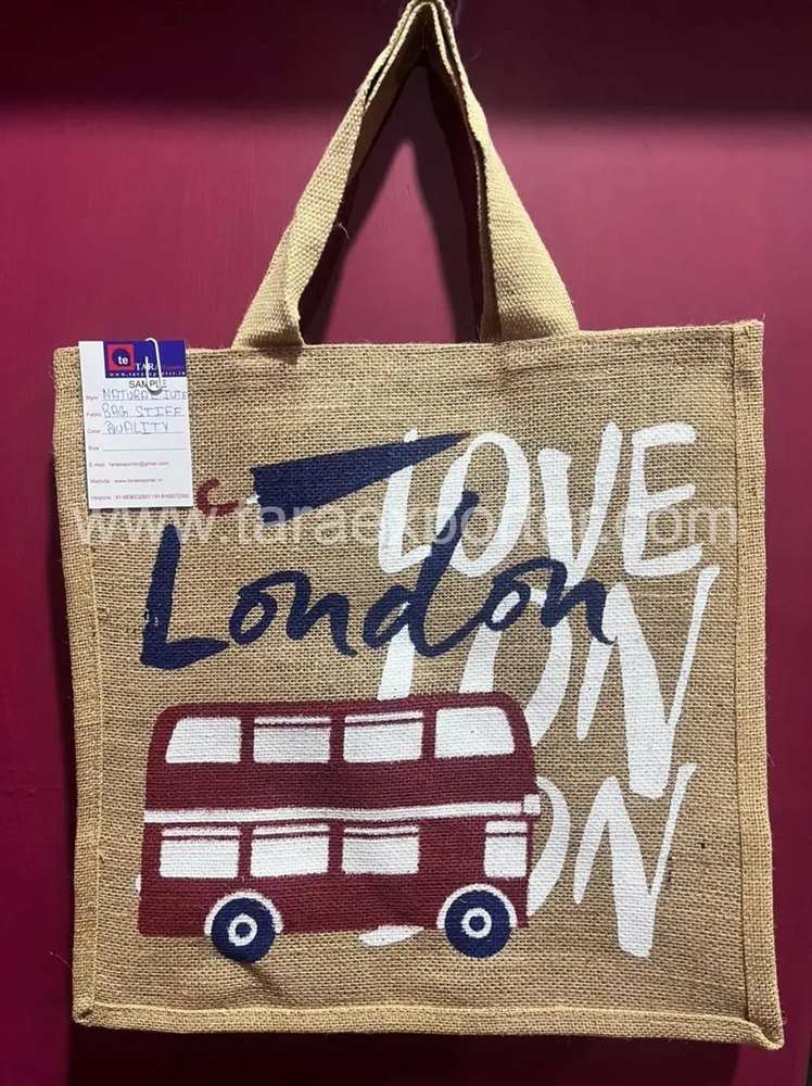 Printed TE 06 Natural Stiff Jute Grocery Unlaminated Bag, For Shopping
