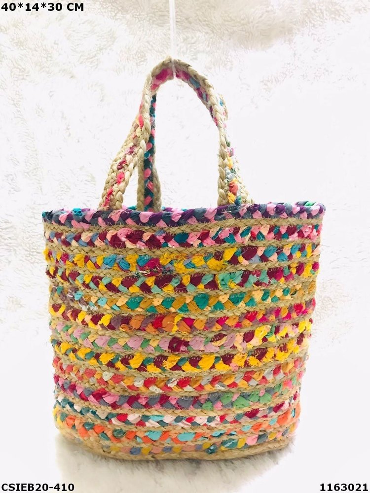 Multicolor Jute Cotton Beach Bag